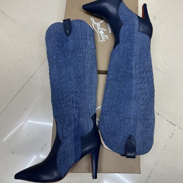 CHRISTIAN LOUBOUTIN SANTIA BOTTA 85 BOOTS DENIM BLUE 32405166603