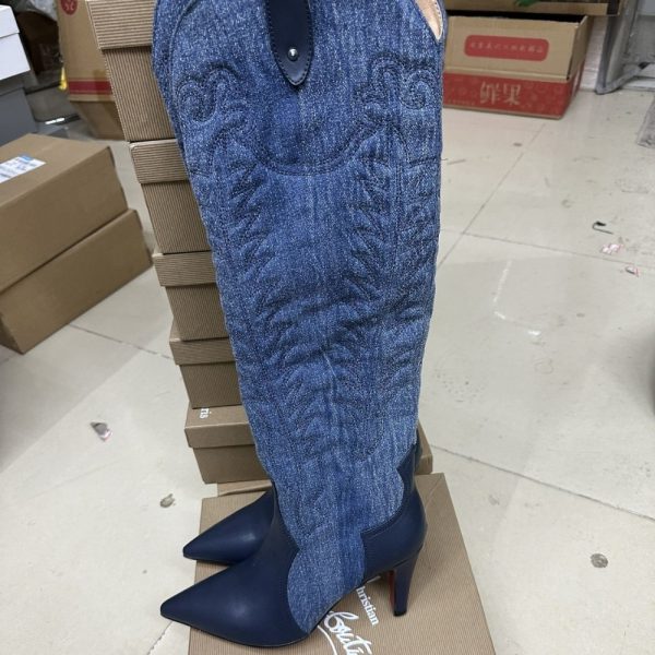 CHRISTIAN LOUBOUTIN SANTIA BOTTA 85 BOOTS DENIM BLUE 32405166603