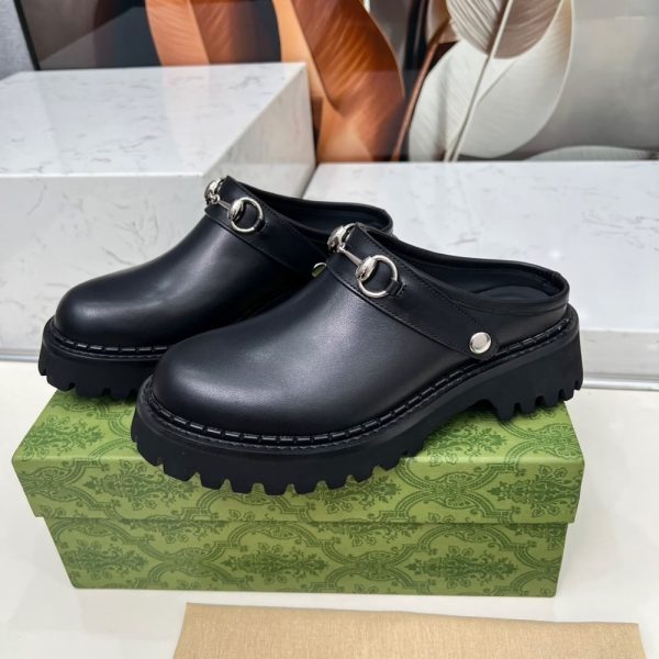 GUCCI WOMEN MULE WITH HORSEBIT BLACK LEATHER ‎835829 AADCW 1000