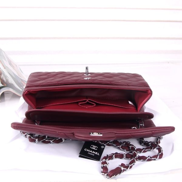 CHANEL MEDIUM CLASSIC DOUBLE FLAP BURGUNDY SILVER HARDWARE 27CM