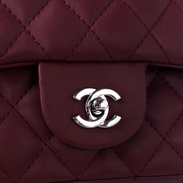CHANEL MEDIUM CLASSIC DOUBLE FLAP BURGUNDY SILVER HARDWARE 27CM