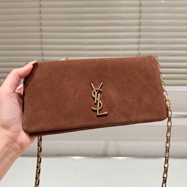 SAINT LAURENT REVERSIBLE KATE MEDIUM IN SUEDE BROWN 22CM 5538041S78W7761