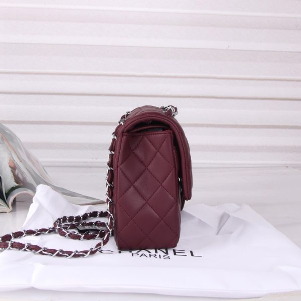 CHANEL MEDIUM CLASSIC DOUBLE FLAP BURGUNDY SILVER HARDWARE 27CM