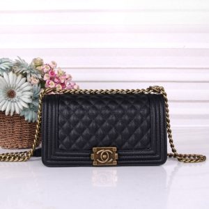 CHANEL MEDIUM BOY BAG BLACK GOLD HARDWARE 25CM
