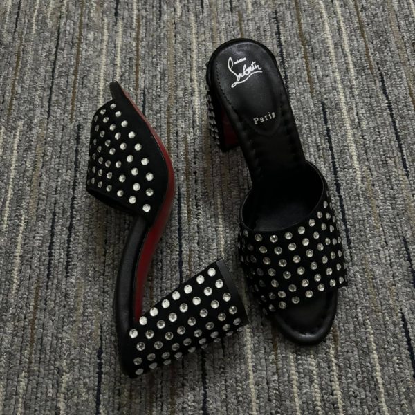 CHRISTIAN LOUBOUTIN JANE 85 BLACK STRASS MULES 1240729T023