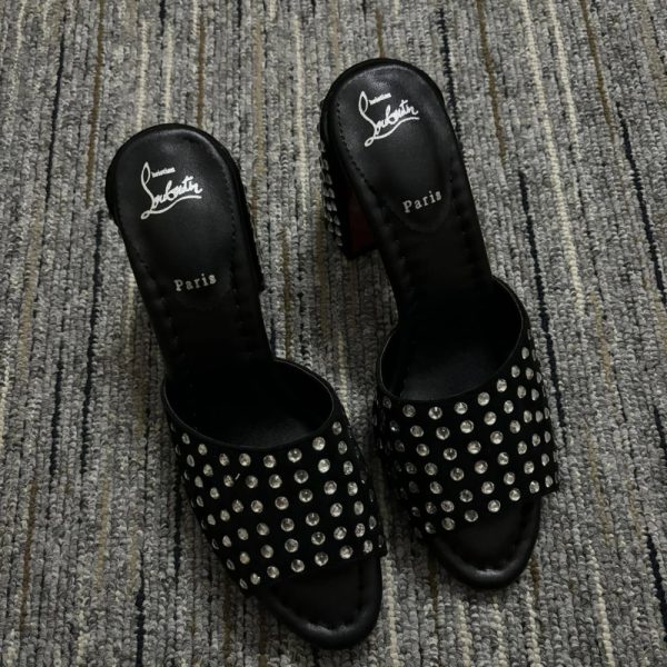 CHRISTIAN LOUBOUTIN JANE 85 BLACK STRASS MULES 1240729T023