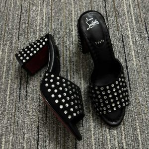 CHRISTIAN LOUBOUTIN JANE 85 BLACK STRASS MULES 1240729T023