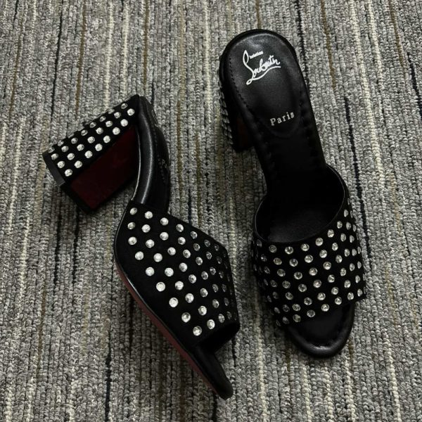 CHRISTIAN LOUBOUTIN JANE 85 BLACK STRASS MULES 1240729T023