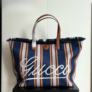 GUCCI EMBROIDERED LARGE CANVAS TOTE BAG IN DARK BLUE AND MULTICOLOR 37CM 818779 FAEF8 8796