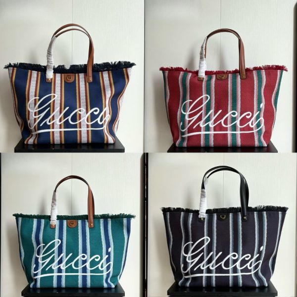 GUCCI EMBROIDERED LARGE CANVAS TOTE BAG IN DARK BLUE AND MULTICOLOR 37CM 818779 FAEF8 8796