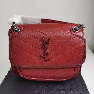 SAINT LAURENT NIKI MEDIUM IN LEATHER SILVER TONE RED 22CM