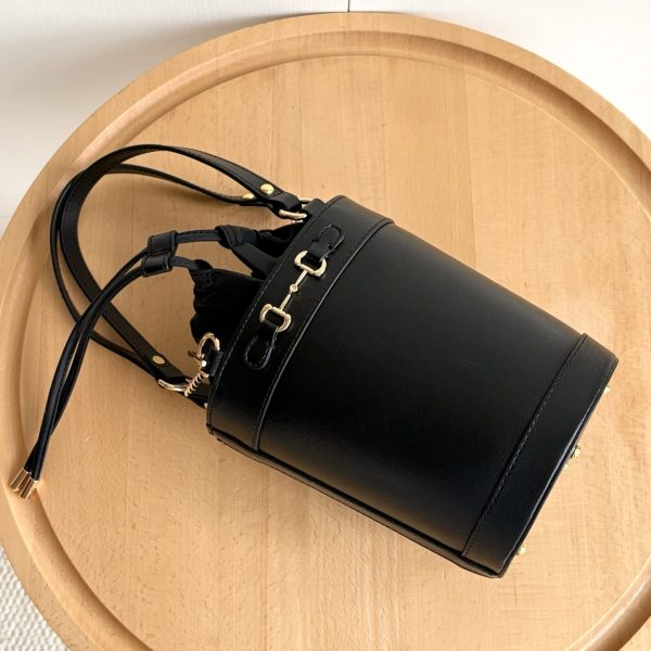 GUCCI HORSEBIT 1955 SMALL BUCKET BAG BLACK 16CM 637115 1DBYG 1000