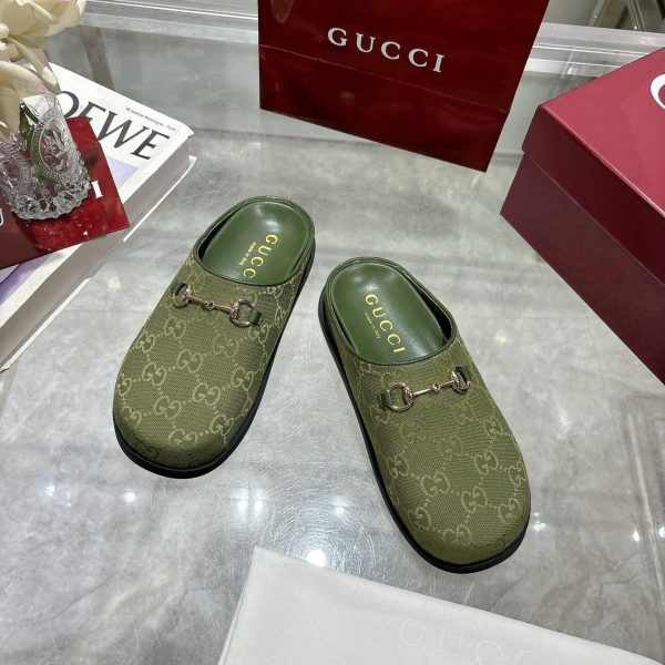GUCCI WOMEN MULE WITH HORSEBIT DARK GREEN GG CANVAS 837130 FAB10 3046