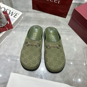 GUCCI WOMEN MULE WITH HORSEBIT DARK GREEN GG CANVAS 837130 FAB10 3046