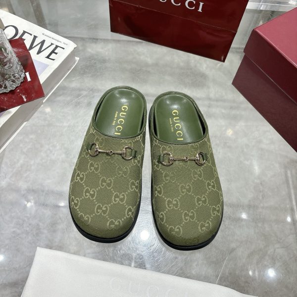 GUCCI WOMEN MULE WITH HORSEBIT DARK GREEN GG CANVAS 837130 FAB10 3046