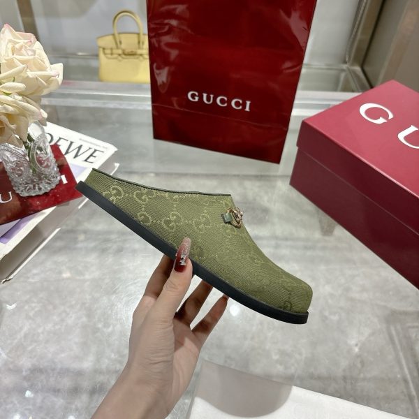 GUCCI WOMEN MULE WITH HORSEBIT DARK GREEN GG CANVAS 837130 FAB10 3046
