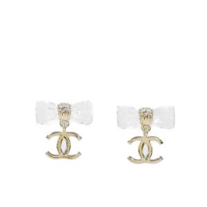CHANEL D25 CC BOW EARRINGS GOLD METAL ABF537 B19997 NAFVG