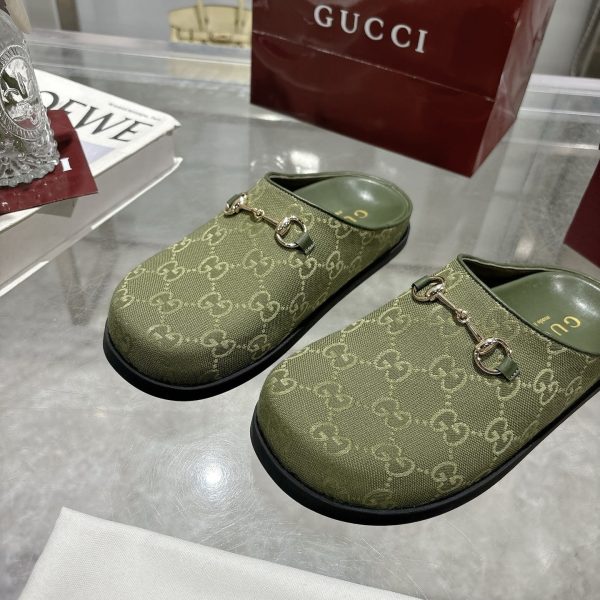 GUCCI WOMEN MULE WITH HORSEBIT DARK GREEN GG CANVAS 837130 FAB10 3046