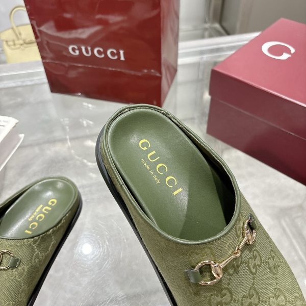 GUCCI WOMEN MULE WITH HORSEBIT DARK GREEN GG CANVAS 837130 FAB10 3046