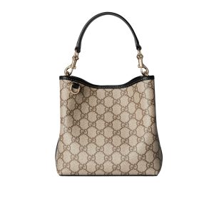 GUCCI GG EMBLEM SMALL BUCKET BAG BEIGE AND DARK BROWN 20CM 815118 FAD6L 9741