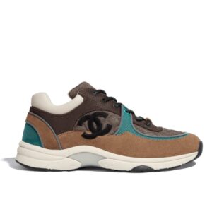 Chanel CC Logo Low Top Trainer Sneakers Brown And White G38301 Y55434 K3161