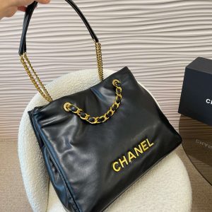 Chanel 22 Small Handbag Black Gold