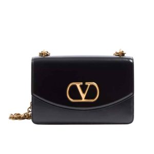 VALENTINO GARAVANI VAIN SHOULDER BAG IN SHINY BLACK 19CM