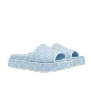 GUCCI WOMEN'S GG PLATFORM SANDAL LIGHT BLUE ‎816797 FAD9D 4952