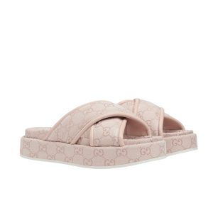 GUCCI WOMEN'S GG PLATFORM SANDAL LIGHT PINK 816798 FAD9D 6845