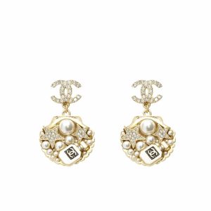 CHANEL CLIP ON PENDANT EARRINGS GOLD TONE ABF071 B19292 NADGB