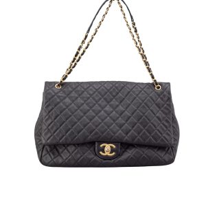 CHANEL XXL AIRLINE CLASSIC TRAVEL FLAP BAG CAVIAR LEATHER BLACK GOLD HARDWARE 46CM