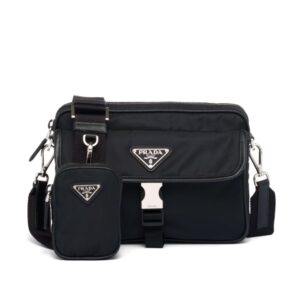 Prada Re Nylon And Saffiano Leather Shoulder Bag Black 24Cm 2VH133 2DMH F0002 XMP