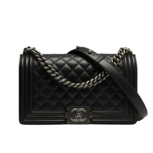Chanel Boy Medium Handbag Black Sliver Hardware 25Cm