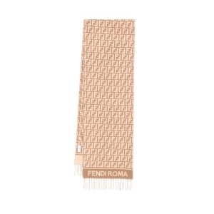 FENDI LOGO DETAIL FRINGED SCARF BROWN 180CM