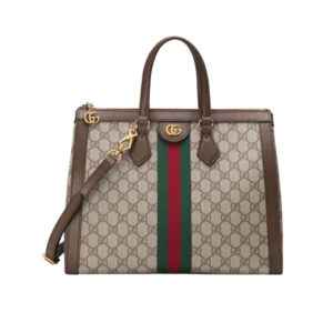 Gucci Ophidia GG Medium Tote Bag Beige & Brown With Web Detail 33cm