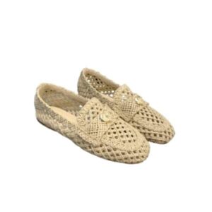 Chanel Leather CC Cap Toe Slip On Loafers White