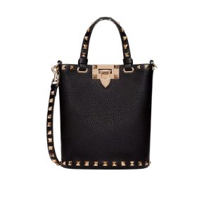 VALENTINO ROCKSTUD CROSSBODY POUCH IN GRAINY CALFSKIN BLACK 16CM