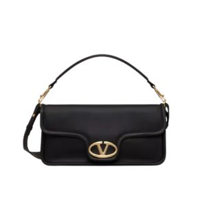 VALENTINO GARAVANI VLOGO 1960 NAPPA LEATHER SHOULDER BAG BLACK 28CM