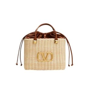 VALENTINO GARAVANI WO VLOGO SMALL WICKER BASKET BAG BEIGE 25CM