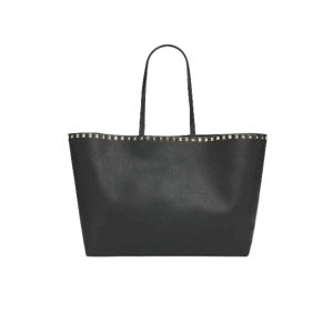 VALENTINO GARAVANI ROCKSTUD GRAINY CALFSKIN TOTE BAG BLACK 35CM
