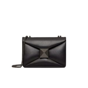 VALENTINO SMALL ONE STUD NAPPA HANDBAG WITH CHAIN AND TONE ON TONE STUD BLACK 19CM