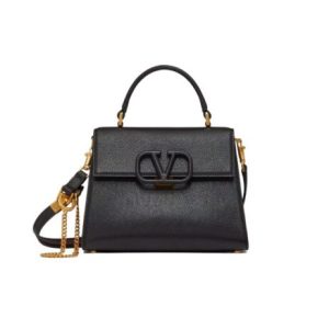 VALENTINO GARAVANI SMALL VSLING GRAINY CALFSKIN HANDBAG BLACK 25CM