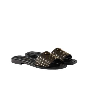 PRADA NAPPA LEATHER SLIDES WITH STUDS BLACK 1XX760 ZHP F0002 F 010