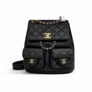 Chanel Mini Backpack Quilted Caviar Black Gold Hardware 21Cm