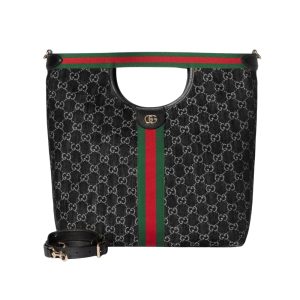 Gucci Giglio Large Tote Bag Black And White GG Denim 39Cm ‎