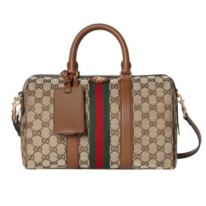 Gucci Ophidia Medium Boston Bag Beige And Brown GG Canvas 30Cm