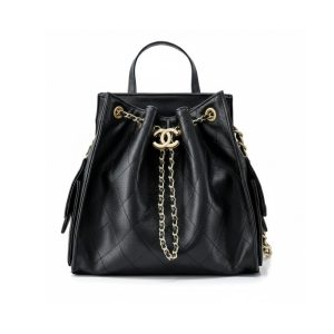 Chanel 25 Medium Size Backpack Grain Effect And Gold Metal Black 23Cm As5600 B20304 94305