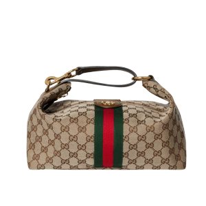 Gucci Vanity Medium Top Handle Bag Beige And Brown GG Canvas 27Cm