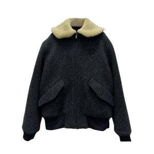 Miumiu Shetland Wool Blouson Jacket Anthracite Gray