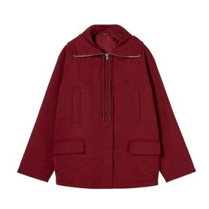 Gucci Hooded Fabric Jacket With Logo Rosso Ancora Red
